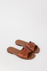 Celine Brown & Gold Studded Leather Lerins Sandal