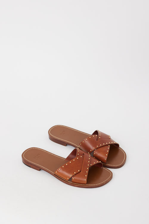 Celine Brown & Gold Studded Leather Lerins Sandal