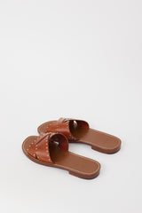 Celine Brown & Gold Studded Leather Lerins Sandal