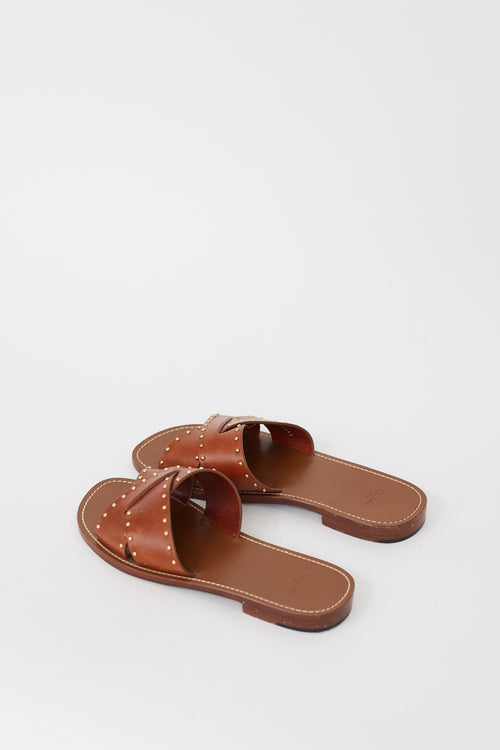 Celine Brown & Gold Studded Leather Lerins Sandal