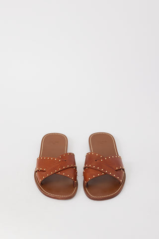 Celine Brown & Gold Studded Leather Lerins Sandal