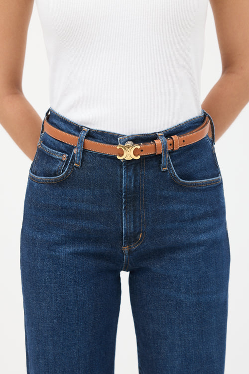 Celine Brown Leather Triomphe Buckle Belt