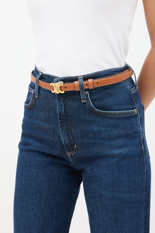 Celine Brown Leather Triomphe Buckle Belt