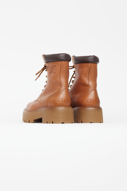 Celine Brown Leather Triomphe Combat Boot