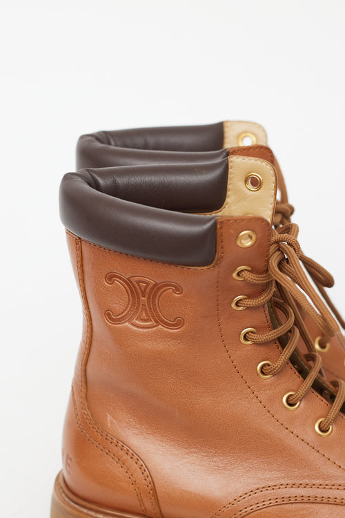 Celine Brown Leather Triomphe Combat Boot