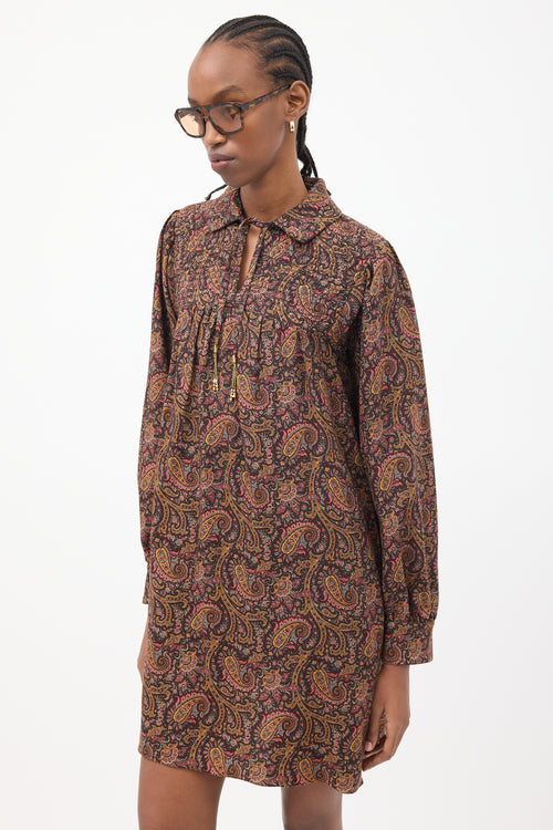 Celine Brown & Multicolour Paisley Mini Folk Dress