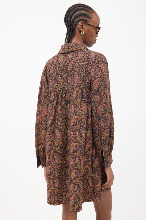 Celine Brown & Multicolour Paisley Mini Folk Dress