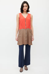 Celine Brown & Red Silk Panelled Dress