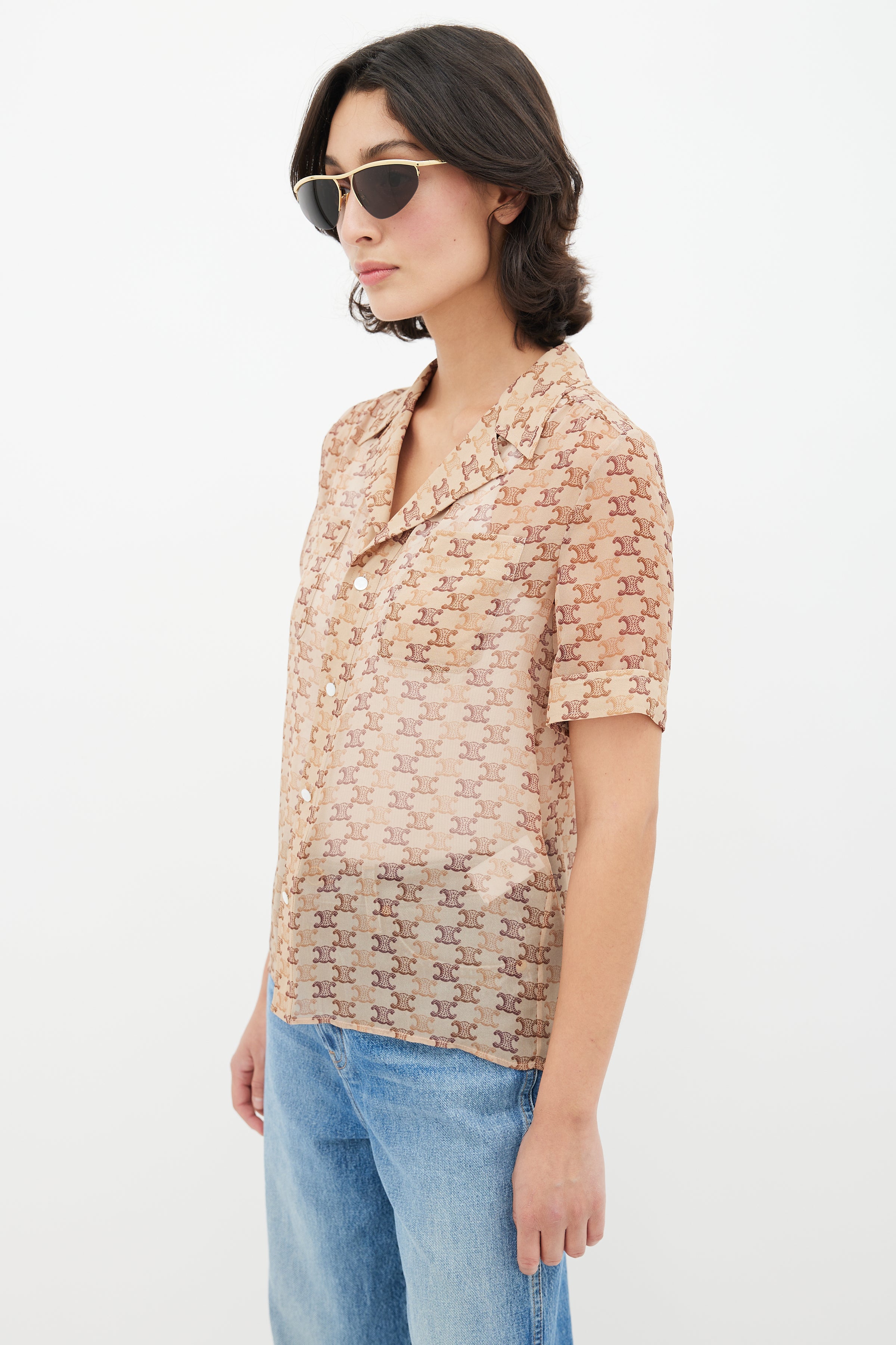 Celine // Brown Silk Triomphe Monogram Shirt – VSP Consignment