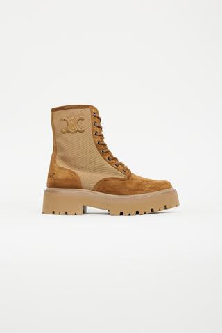 Celine Brown Suede Triomphe Lace Up Boot