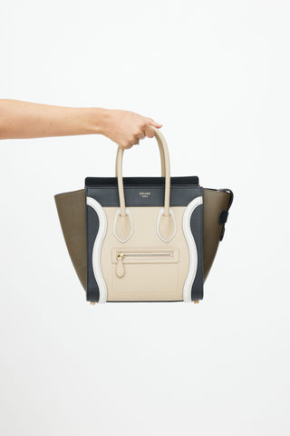 Celine Brown Tricolour Micro Luggage Tote Bag