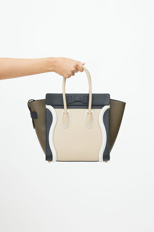 Celine Brown Tricolour Micro Luggage Tote Bag