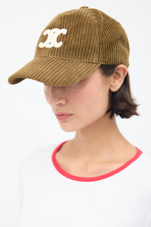 Celine Brown Corduroy Triomphe Baseball Cap