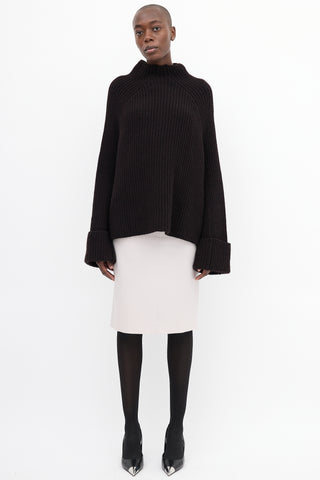 Celine Brown Wool Knit Mock Neck Sweater