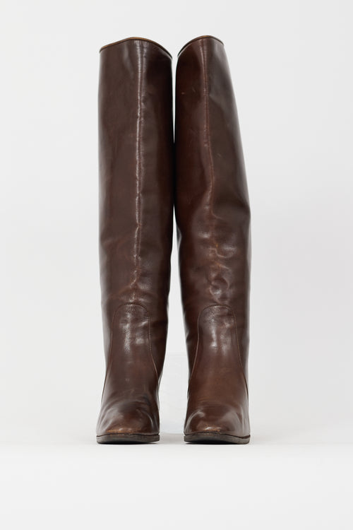 Celine Brown Leather Knee High Boot