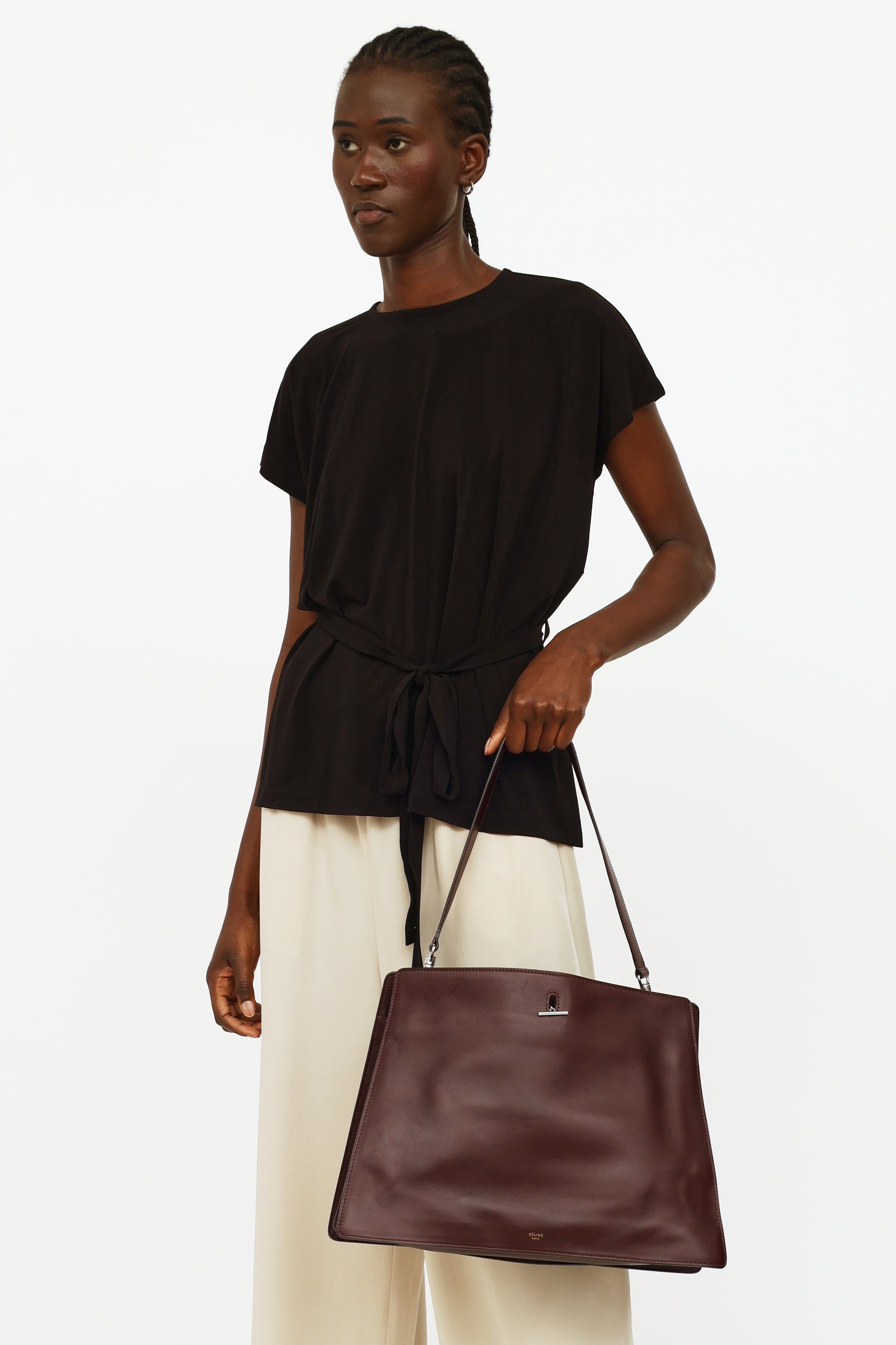 Celine Besace Leather Crossbody Bag in Burgundy - ShopStyle