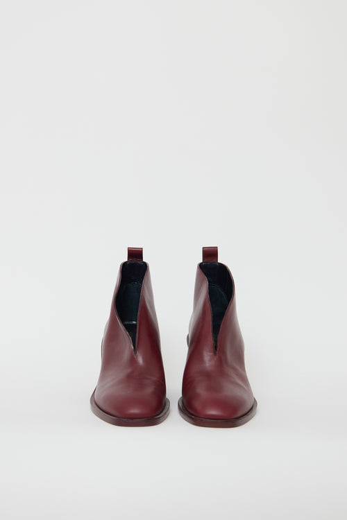 Celine Burgundy Leather Block Heel Boot