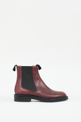 Celine Burgundy Leather Shearling Lined Chelsea Boot