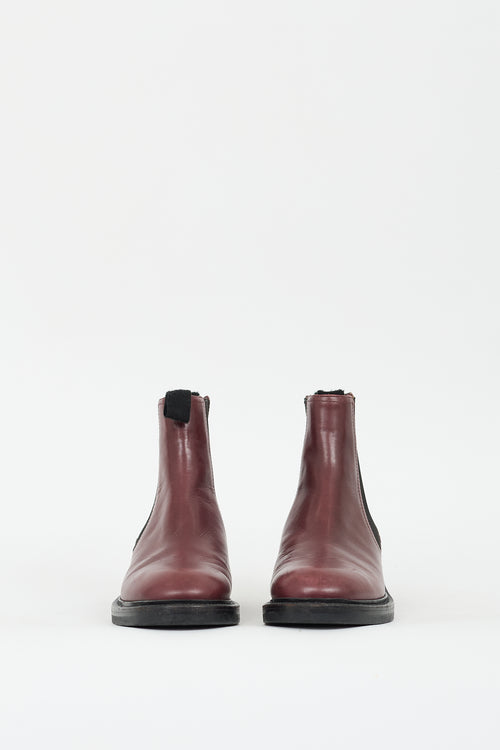 Celine Burgundy Leather Shearling Lined Chelsea Boot