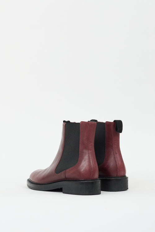 Celine Burgundy Leather Shearling Lined Chelsea Boot