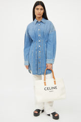 Celine Cream & Brown Cabas Canvas Horizontal Tote Bag