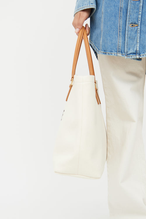 Celine Cream & Brown Cabas Canvas Horizontal Tote Bag