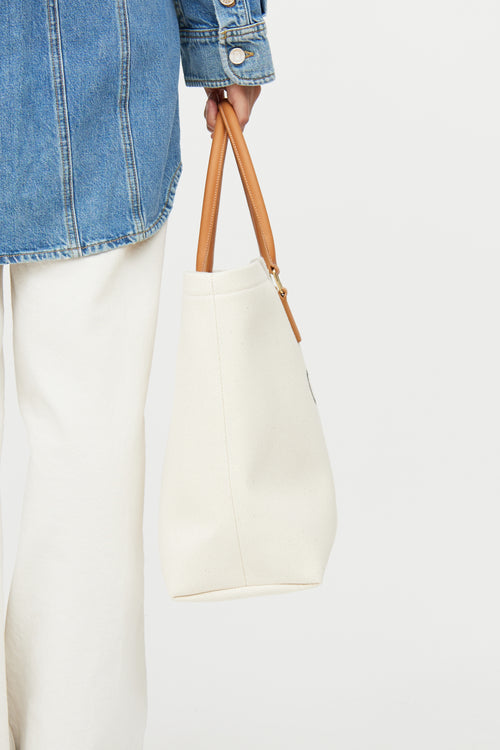 Celine Cream & Brown Cabas Canvas Horizontal Tote Bag