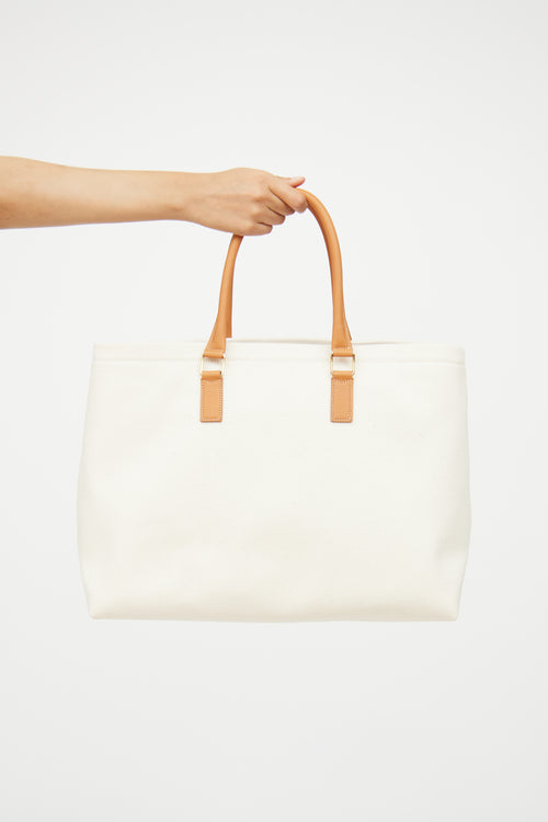 Celine Cream & Brown Cabas Canvas Horizontal Tote Bag