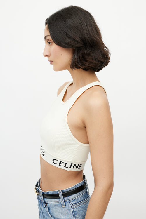 Celine Cream & Black Ribbed Logo Tank