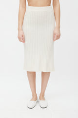 Celine Cream Ribbed Cashmere Knit Midi Skirt