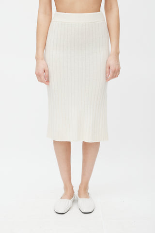 Celine Cream Ribbed Cashmere Knit Midi Skirt