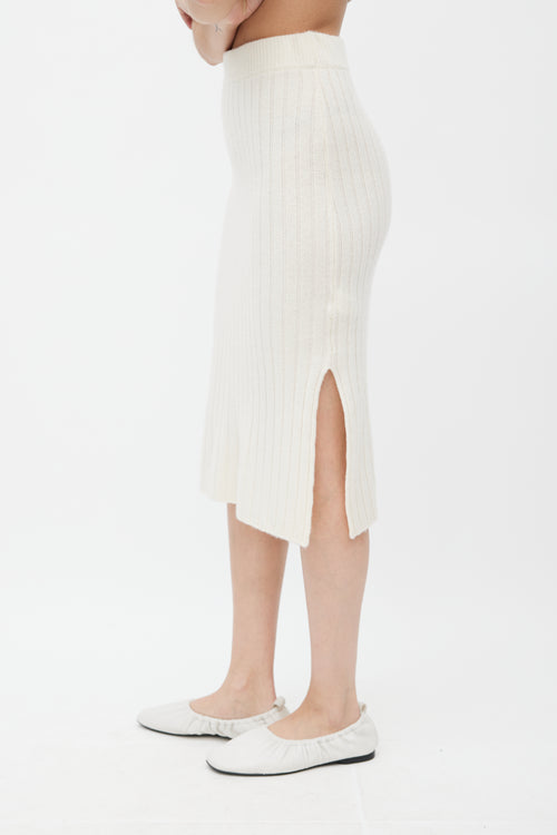 Celine Cream Ribbed Cashmere Knit Midi Skirt