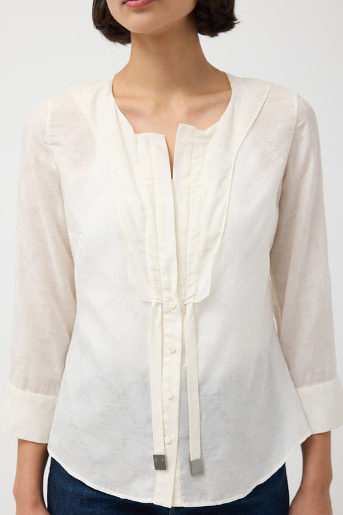 Celine Cream Cotton & Silk Jacquard V-Neck Tunic Top