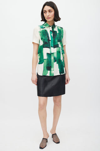 Celine Cream & Green Silk Brushstroke Shirt
