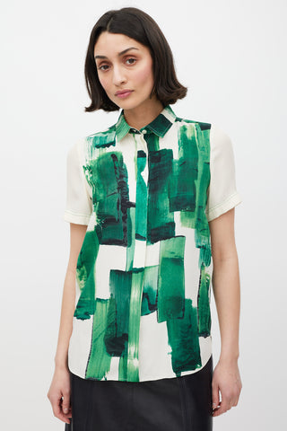 Celine Cream & Green Silk Brushstroke Shirt