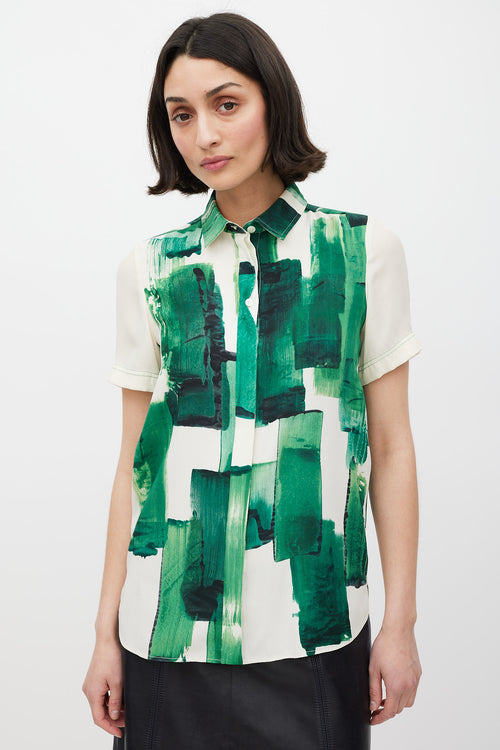 Celine Cream & Green Silk Brushstroke Shirt