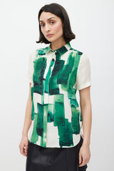 Celine Cream & Green Silk Brushstroke Shirt