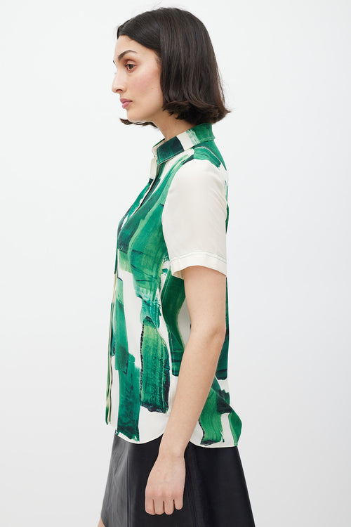 Celine Cream & Green Silk Brushstroke Shirt
