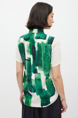 Celine Cream & Green Silk Brushstroke Shirt