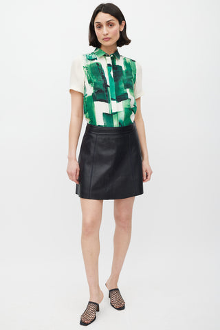 Celine Navy Leather Midi Skirt