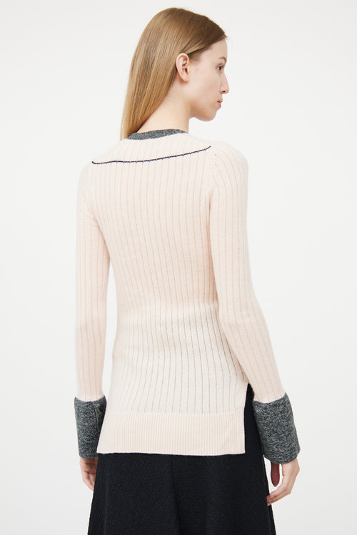 Celine Pink & Grey Ribbed Cashmere Sweater