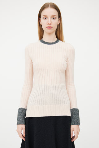 Celine Pink & Grey Ribbed Cashmere Sweater