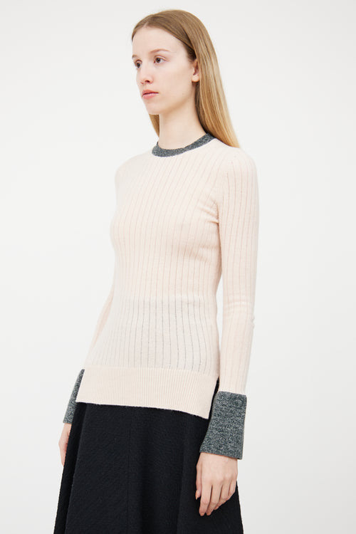 Celine Pink & Grey Ribbed Cashmere Sweater