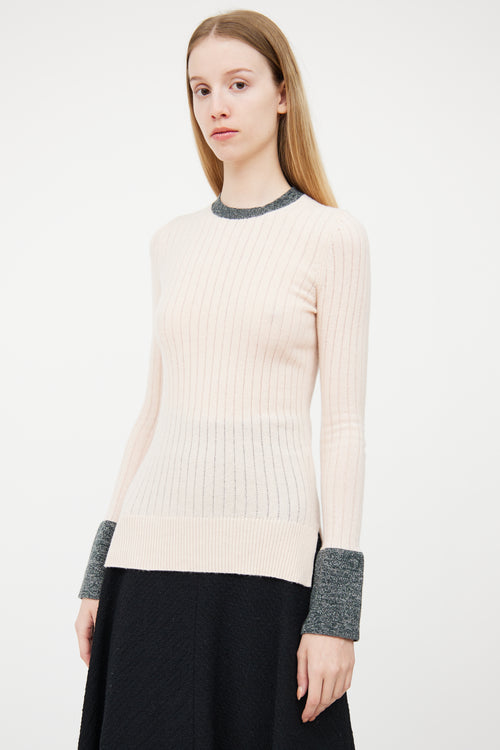 Celine Pink & Grey Ribbed Cashmere Sweater