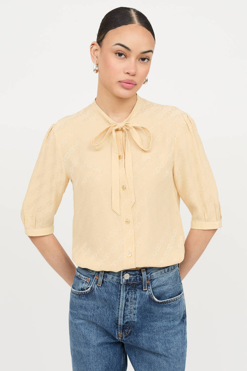 Celine Silk Jacquard Logo Blouse