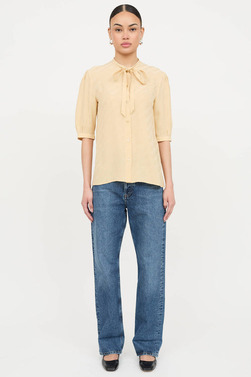 Celine Silk Jacquard Logo Blouse