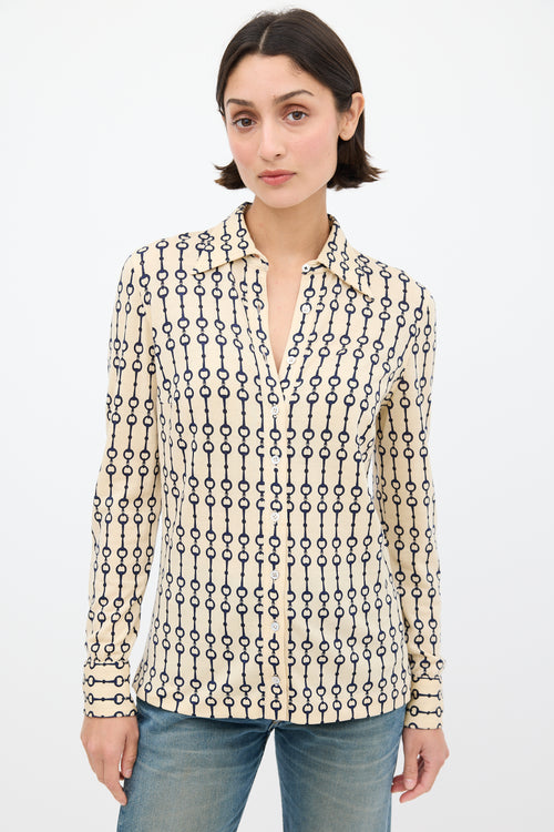 Celine Cream & Navy Wool Patterned Shirt