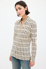 Celine Cream & Navy Wool Patterned Shirt