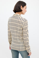 Celine Cream & Navy Wool Patterned Shirt