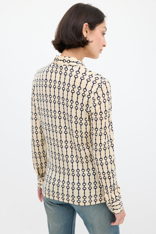 Celine Cream & Navy Wool Patterned Shirt